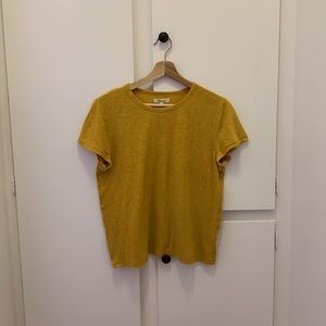 Mustard cotton/linen blend slightly cropped tee